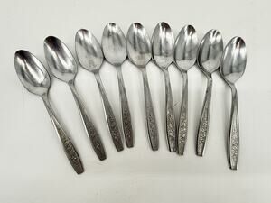 Vintage Floral Teaspoons Simeon L George H Rogers Stainless Lot 9 Replacement